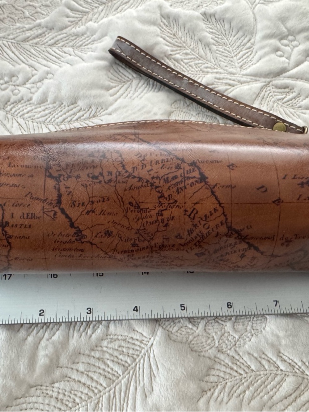 Patricia Nash Brown Leather Travel Toiletry Pouch with Map Print - Picture 5 of 9